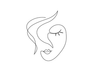 Continuous one line drawing of abstract beautiful lady face. Beautiful woman for beauty care concept illustration. Editable stroke.