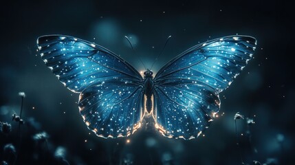 Glowing blue butterfly night meadow digital art