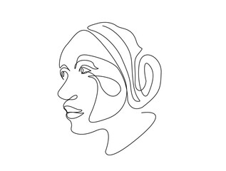 Continuous one line drawing of abstract beautiful lady face. Beautiful woman for beauty care concept illustration. Editable stroke.