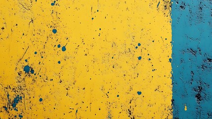 Abstract Yellow and Blue Texture: A close-up abstract texture featuring vibrant yellow and blue hues with a subtle  distressed look, showcasing a blend of textured paint and splattered accents.  