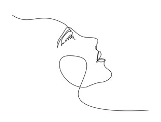 Continuous one line drawing of abstract woman face. Beautiful lady face for beauty care concept illustration. Editable stroke.