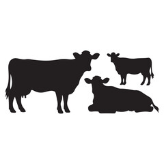 Set of Texas longhorn cow silhouettes in various poses. isolated vector on white background.