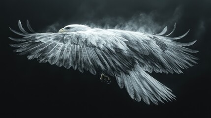 Smoky Eagle Soaring, Dark Background, Fantasy Art
