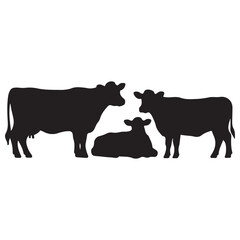 Set of Texas longhorn cow silhouettes in various poses. isolated vector on white background.