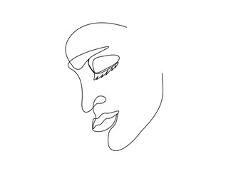 Continuous one line drawing of abstract beautiful lady face. Beautiful woman for beauty care concept illustration. Editable stroke.