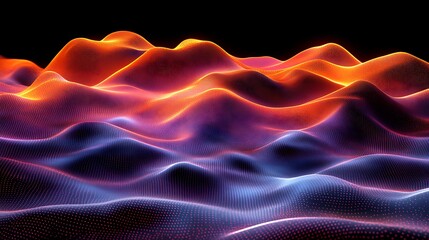 Obraz premium Abstract Waves of Light: A mesmerizing digital art piece depicting undulating waves of vibrant orange and blue light, creating a sense of depth and movement against a dark background.