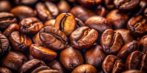Obraz premium Aromatic Roasted Coffee Beans Close-Up Detail Showing Rich Brown Hues and Intricate Textures