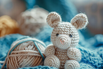Plush handmade toys on shelf made generative AI