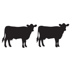Set of Texas longhorn cow silhouettes in various poses. isolated vector on white background.