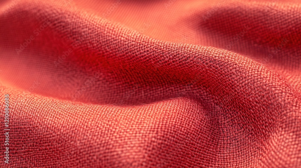 Poster vibrant coral red fabric texture showcasing softness and depth in a textile close-up with detailed w