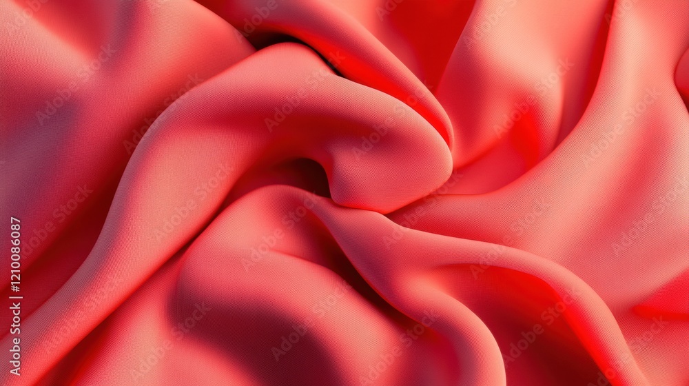 Poster bright coral red fabric with soft folds highlighting texture and color contrast in a vibrant setting