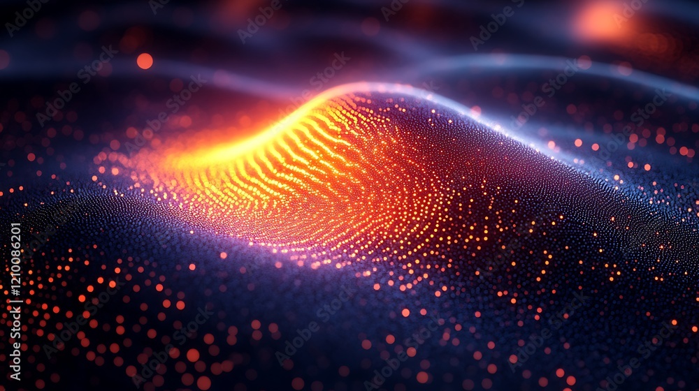 Aufkleber digital lava flow: a mesmerizing digital landscape of glowing orange and blue particles swirls and f