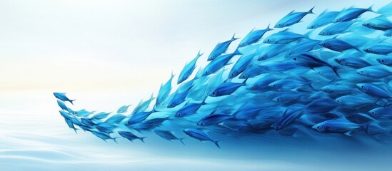 Blue fish school ocean wave leadership concept