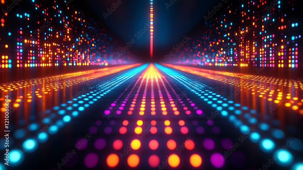 Poster digital dreamscape: an abstract digital landscape of vibrant, pulsating neon lights creates a dynami