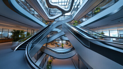 Fototapeta premium Terraces fold inward like a vertical canyon, framing a dramatic and airy central atrium