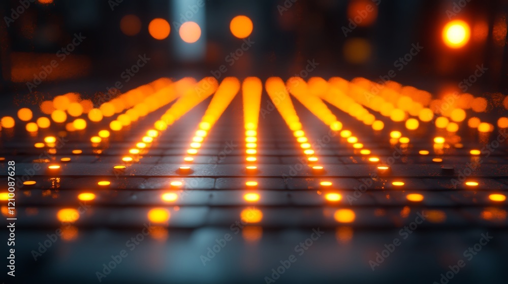Poster amber light grid: a captivating perspective of a grid of amber led lights, creating a mesmerizing pa