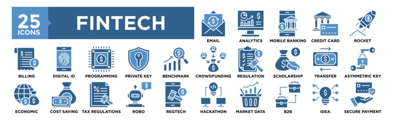 Fintech icon collection set. Containing design technology, finance, business, digital, financial	