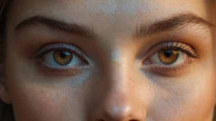 Fototapeta premium Close-up of captivating eyes highlighting intricate details and warm tones in natural lighting