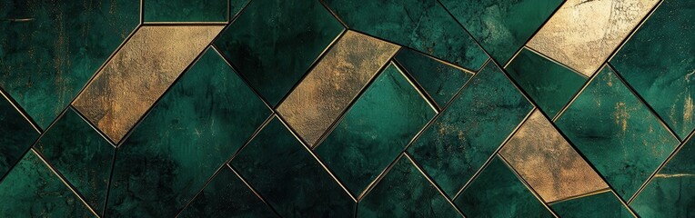 Textured geometric design combining deep forest green and bright gold for a luxurious aesthetic