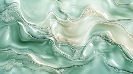 Obraz premium Abstract Green Liquid Swirls and Bubbles