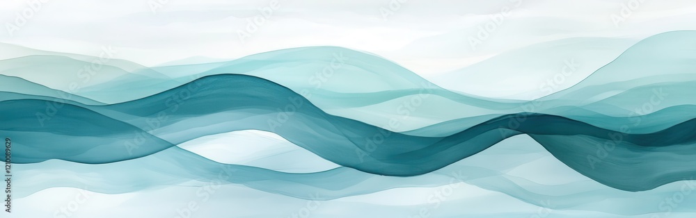 Fototapete soft pencil strokes create flowing wave patterns in muted teal and blue, evoking tranquility and cal