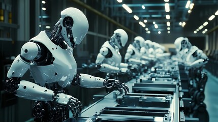 Robots on Assembly Line Automated Manufacturing Industry