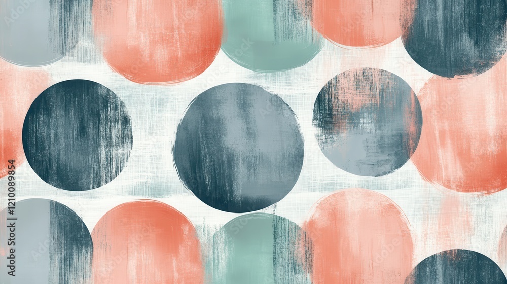 Aufkleber Soft circles in muted mint and peach hues create a modern abstract design with a unique asymmetric arrangement