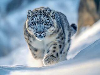 Obraz premium Snow leopard on prowl