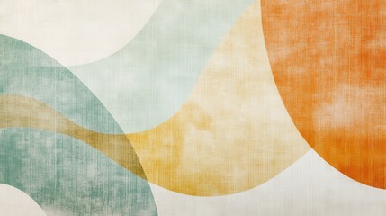 Fluid arcs of muted amber and mint create an airy design with smooth pencil strokes that evoke calm and tranquility