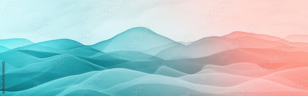Aufkleber Gradient of overlapping wavy patterns in pastel blue and coral with minimalist pencil strokes creating texture and depth