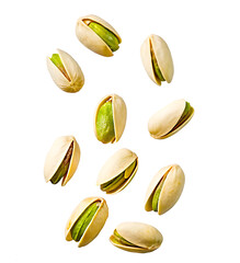 flying pistachio dry fruit isolated on white background PNG.AI GENERATED