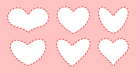 Empty heart shaped frame with outline cotton red rope bakers twine cord, bow, ribbon for wrapping gift for Valentine's Day, Birtday. White text box, speech bubble. Hand drawn flat Vector EPS10
