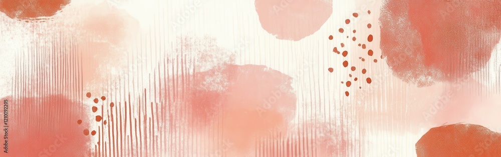 Poster minimalist dotted design featuring muted coral hues with delicate strokes and blending in negative s