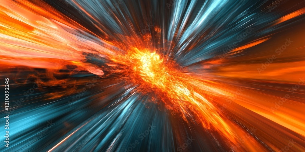 Poster web development concept with abstract high speed technology pov motion blur, generative ai