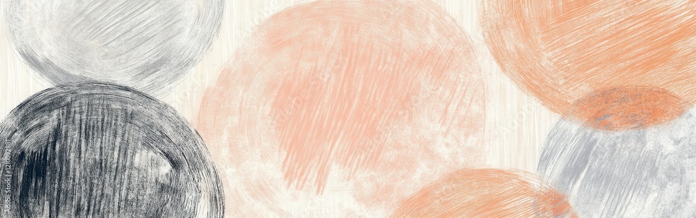 Poster elegant backdrop featuring pencil strokes and circular forms in muted peach and gray tones