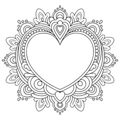 Vector frame isolated on white background. Floral ornament for tattoo, wedding invitation, antistress book and greeting card. Vector ornamental design element