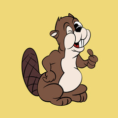 Cheerful Cartoon Beaver Giving Thumbs Up Vector