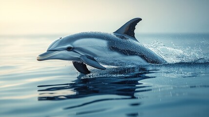 Naklejka premium Striped dolphin leaping ocean sunrise wildlife