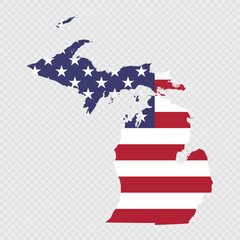 Michigan state map with American national flag.