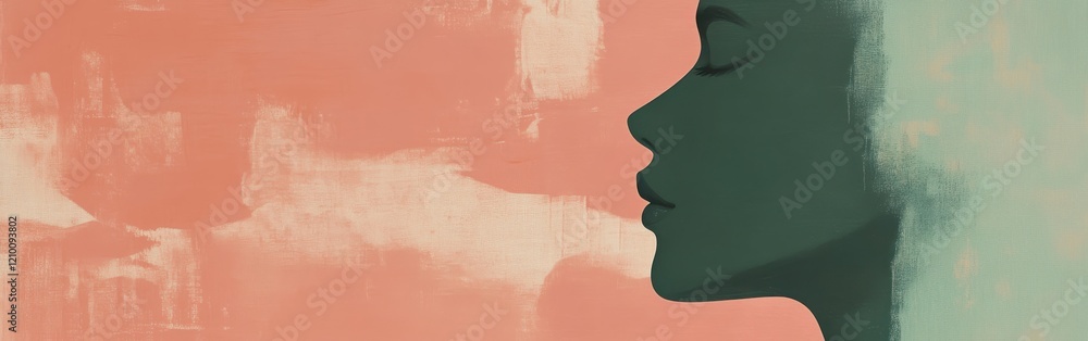 Aufkleber abstract silhouette of a profile face in muted green and coral tones showcasing a balanced design wi