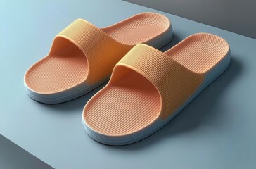 Fototapeta premium Pair of Peach color slippers with soft rubber material, 3D rendering
