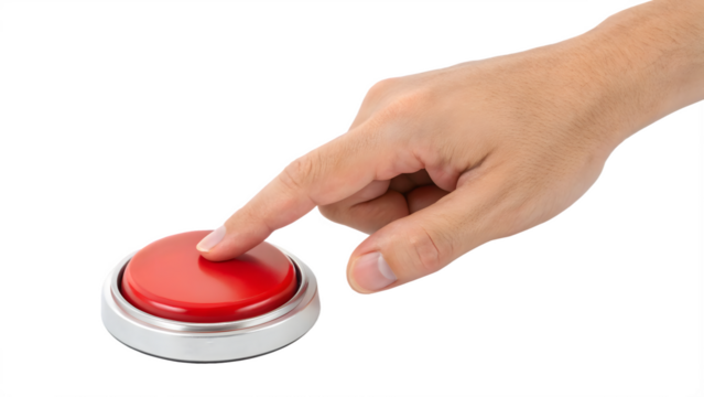 a hand pressing a red button isolated on background - Powered by Adobe