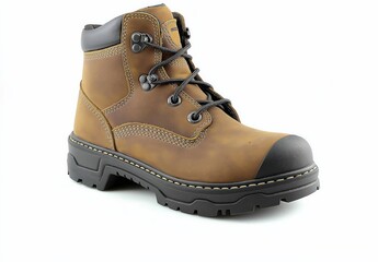 Brown Leather Boots Rugged Outdoor Footwear, close up