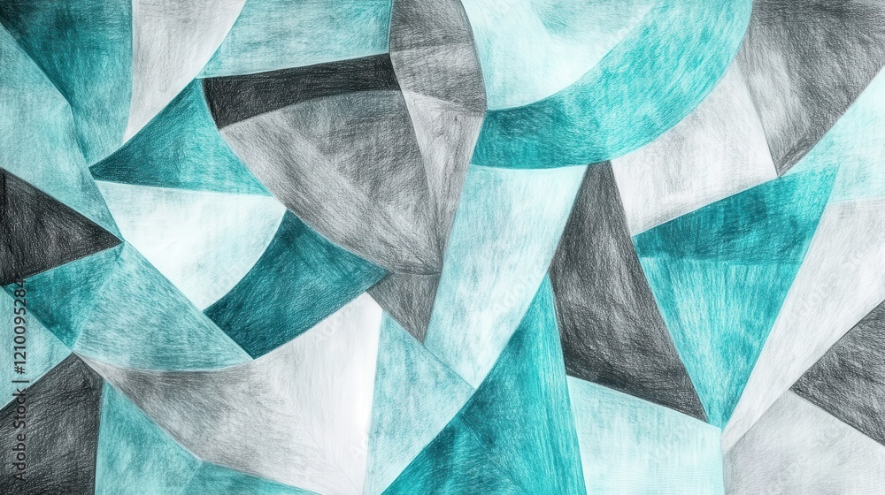 Poster unique abstract pencil strokes with mint and gray forms create an asymmetrical composition for balan