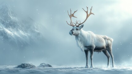 Majestic reindeer standing snowy mountain winter landscape
