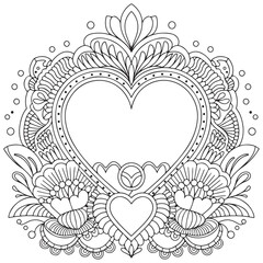 Vector frame isolated on white background. Floral ornament for tattoo, wedding invitation, antistress book and greeting card. Vector ornamental design element