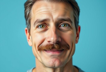 Obraz premium Portrait of a man with a moustache, gazing directly at the viewer