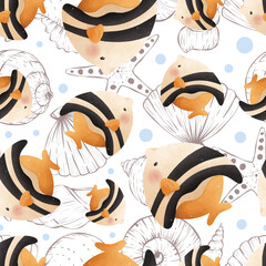Adorable and fun ocean life seamless pattern