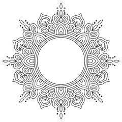 Vector frame isolated on white background. Floral ornament for tattoo, wedding invitation, antistress book and greeting card. Vector ornamental design element