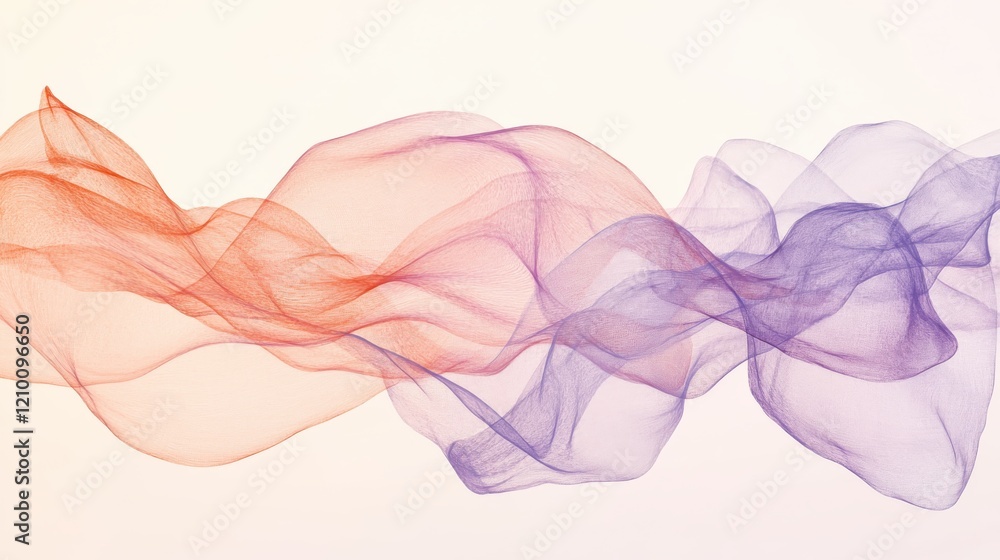 Poster Abstract pencil strokes create modern backdrop with translucent layers in coral and lavender hues for artistic expression